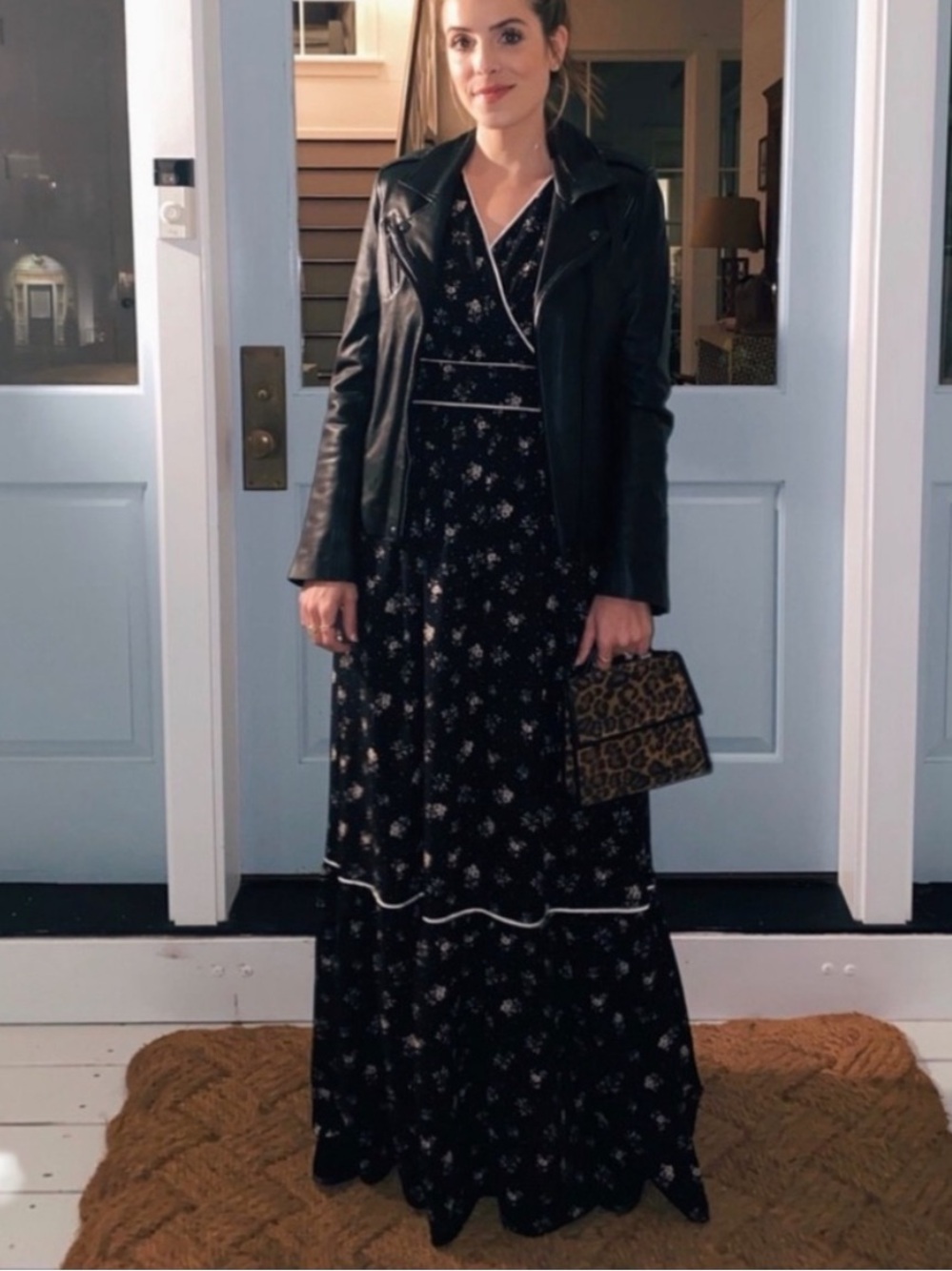 Anthro Gal Meets Glam Maxi Dress Sz 2 w MEASUREMENTS Floral Print V-Neck Black - Picture 8 of 13
